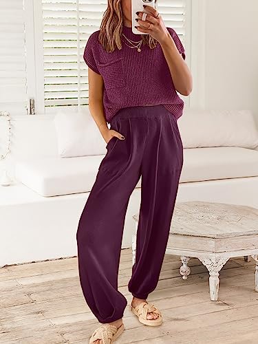 Image of ANRABESS Women's Two Piece Outfits Sweater Sets Knit Pullover Tops and High Waisted Pants Tracksuit Lounge Sets