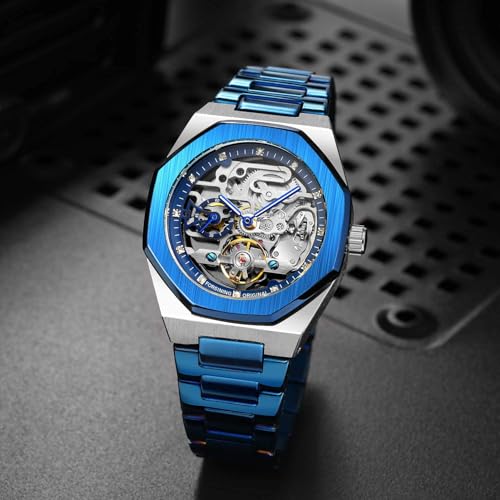 Image of FORSINING Vintage Watch for Men Engraved Automatic Self-Wind Mechanical Big Dial Luminous Moon Phase Golden Hollow Tattoo Pattern Wrist Watches, Mechanical
