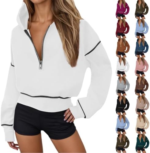 Women's Half Zip Cropped Hoodie Long Sleeve Pullover Y2K Fall Sweatshirt