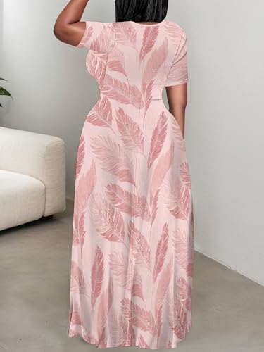Image of PinkPatty Plus Size Dress for Women Casual Crew Neck Short Sleeve Maxi Dress Oversized Summer Beach Dresses with Pockets