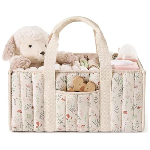 DMG TECH Baby Diaper Caddy Organizer - Portable Nursery Storage Basket for Changing Table Car and Home Use Multi-Compartment Diaper and Wipes Holder سلة حفاضات أطفال
