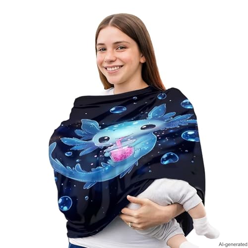 Image of Axolotl Breast Feeding Cover Cat Carseat Covers Baby, Breathable Nursing Covers Breast Feeding Covers for Women, Infant Carseat Canopy Black