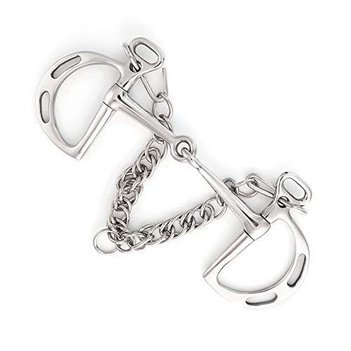 Nikou Pferdekauen, Edelstahl Kimberwicke Bit Solid Jointed Mouth Pferd Kauen Maul Roller mit Doppelöse Kette und Haken, Zur Kontrolle von Pferden (125mm)