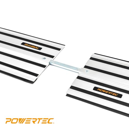 Image of POWERTEC 110 inch Track Saw Guide Kit for DeWalt, Includes 2PK 55 inch Guide Rails, 1PK Guide Rail Connector, and 2PK 7 inch Track Saw Clamps (72059)