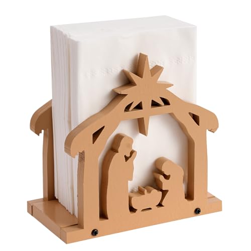 Nativity Napkin Holder for Tables Wooden Christmas Jesus Nativity Scene Tissue Dispenser Farmhouse Vintage Paper Napkins Dispenser for Christmas Table Decoration