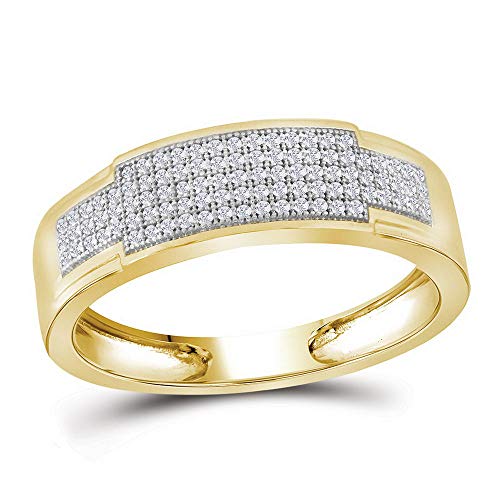 His and Hers Bridal Womens and Mens Engagment and Wedding Band Complete Trio Matching Wedding Rings Set 10K Yellow Gold Round Diamond Square 1/2 Cttw3