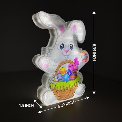 Image of Allenjoy Spring Easter Bunny Rabbit Basket Eggs Night Light Up Box for Kids Gifts USB Powered Lamp Lightbox Bedroom Room Wall Art Table Desk Decorations Decor Sign