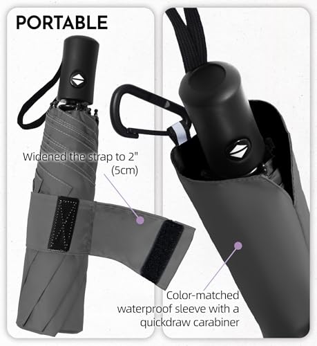 Image of LILAC Umbrella Small Stable Windproof 110 cm Pocket Umbrella Open-Close Compact Travel Umbrella with Fastener & Carabiner, Lightweight Folding Umbrella for Men and Women