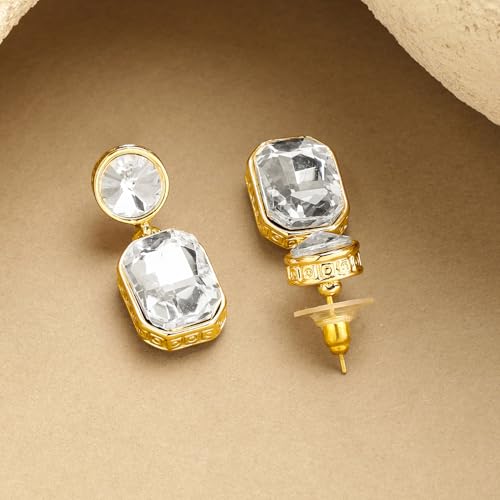 Image of Rubans Drop Earrings American Diamond Crystal Stylish Trendy Jewellery Gift for Women & Girls