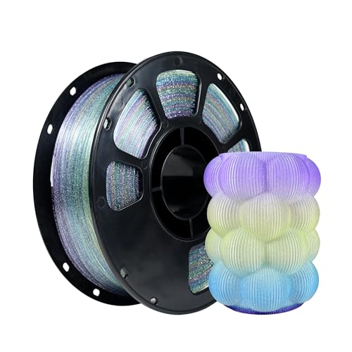 Image of iBOSS Clear Tri Color PLA PLUS Filament 1KG /Spool, 3D Printer Filament Transparent Tri Color Filament with Shiny Glitter, 3D Printing Filament 1.75+ /- 0.02 mm, Transparent Sparkling Yellow Purple Blue