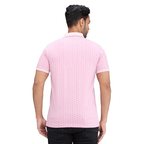 Image of Park Avenue Men's Slim Fit Print Pattern Cotton Polyester Blend Polo Neck Half Sleeve Casual T-Shirt
