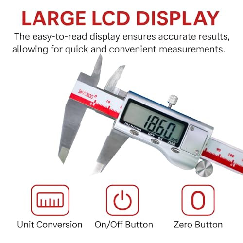 Image of SKADIOO Digital Caliper Measuring Tool, Stainless Steel Vernier Caliper Digital Micrometer with Large Screen, Easy Switch from Inch to mm, 6 Inch Caliper Tool for Professional /DIY /Household