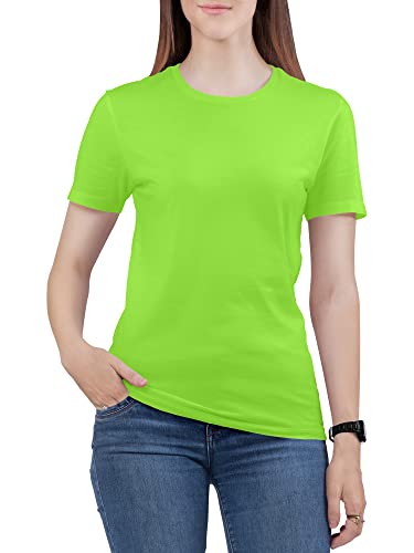 Love My Fashions Women's Round Neck Short Sleeves Plain Cotton T-Shirt Lime Green