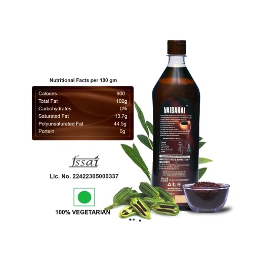 Image of VAIGARAI Wood /Cold Pressed Sesame /Till Oil 1 Litre (1L) | Kachi Ghani /Chekku Gingelly Oil | Unrefined & 100% Pure | Cooking & Oil-Pulling Use