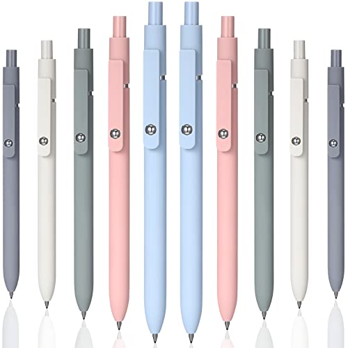 10 Pcs Gel Ink Pens Quick Dry Ink Pens Retractable Ink Pens Rolling Ball Gel Ink Pens Fine Point Smooth Writing Pens 0.5 mm Cute Office Supplies for School Office Home, Black Refill, 5 Colors