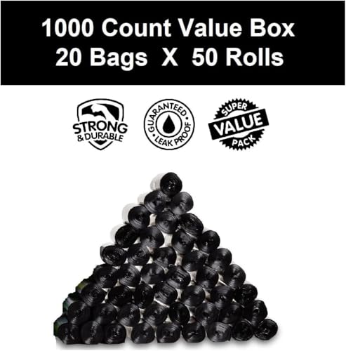 Image of EZ Pick Up Pet Dog Bags - 1000 Count Waste Bags, Puppy Pick Up Bag, Doggy Walking Clean Up (Pink, Black, Blue) (Black)