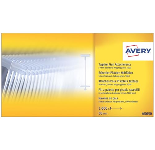 AVERY - Boîte de 5000 Attaches Standard en Polypropylène 40 mm Transparentes - Attaches de Sécurité pour Étiquettes et Badges - Compatibles avec Pistolet...