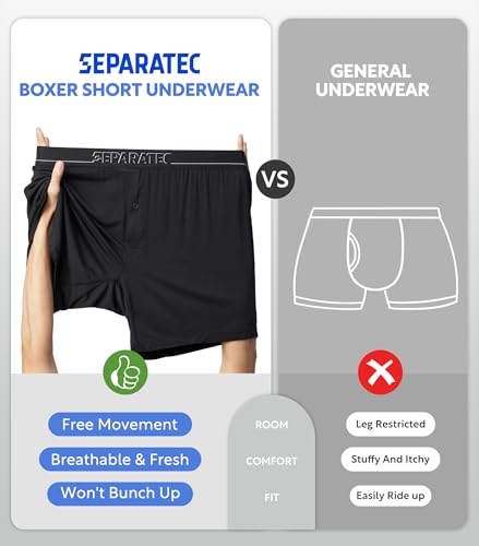 Separatec Boxers for Men, Bamboo Rayon Mens Boxers Cooling Breathable Loose Men's Underwear, Boxer Shorts 3 Pack 5