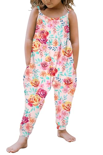 Image of Yousie Toddler Girls Kids Jumpsuit One Piece Floral Dinosaur Playsuit Strap Romper Summer Outfits Clothes