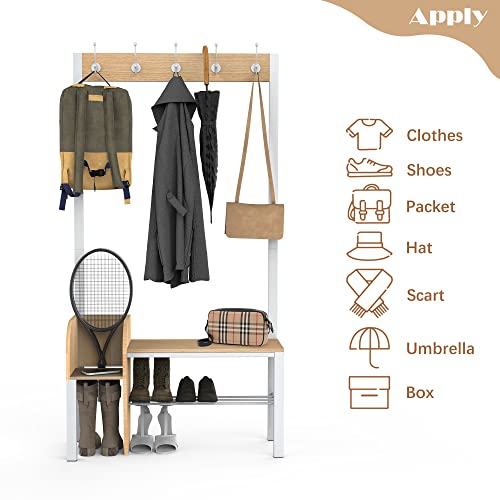 Entryway Coat Rack Shoe Bench, 4-In-1 Hall Tree Storage Bench, Organizer Entrance Storage Shelf Furniture With 5 Coat Hooks For Hallway Home Bedroom White #TOP5
