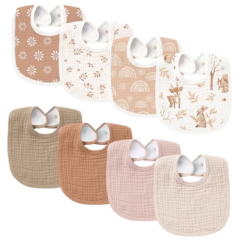 Image of Konssy Muslin Baby Bibs 8 Pack Baby Bandana Drool Bibs Cotton for Unisex Boys and Girls, Soft Absorbent Set for Teething and Drooling