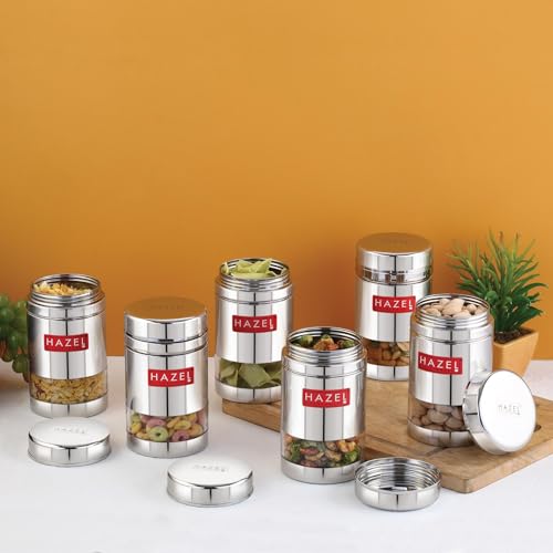 Image of HAZEL Stainless Steel See Through Transparent Container | Kitchen Air Tight Storage Dabba Containers Set of 6, 600 ML