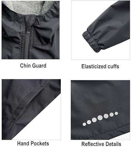 Image of Boys Girls Rain Jackets Waterproof Hooded Fleece Raincoats Lightweight Windbreakers for Kids