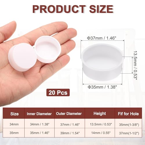 Image of uxcell 20pcs Plastic Hole Cover Plug for 35mm(1 3 /8 inch) Concealed Hinge Cup and Screw Hinge Hole Plugs Covers for Kitchen Cabinet Furniture, White