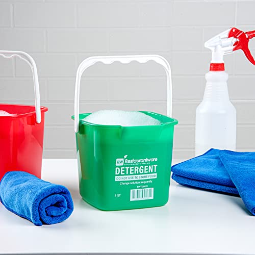 Restaurantware Clean 3 Quart Cleaning Buckets, 10 Detergent Square Buckets - With Measurements, Built-In Spout & Handle, Green Plastic Utility Buckets, For Home Or Commercial Use #TOP2