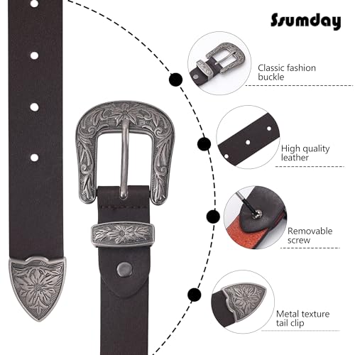 Ssumday Women's Western Leather Belt，Adjustable Soft Leather Fashion Belt for Jeans & Dresses2