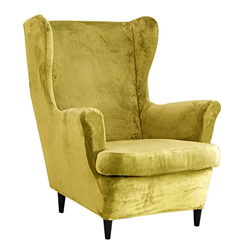 Meigeh Fundas de sillón orejero Cubierta de Silla con alas de Terciopelo 2 Piezas 1 Plaza Funda para Sillon de Orejas Terciopelo