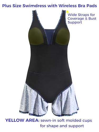 Women's One Piece Swimsuit Plus Size Swim Dress V Neck Wrap-Front Printed Swimwear Tummy Control Bathing Suit4