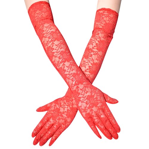 Gants longs en dentelle pour femme - Gants longs élégants en dentelle - Gants d'Halloween - Gants coudières en dentelle florale - Pour fête de thé,...