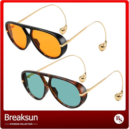 Women's Oversized Aviator Sunglasses Retro Trendy Shield Sun Glasses Big Orange lens Vintage Shades4