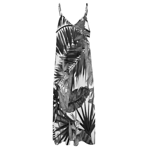 Robe longue femme été fluide et sans manches imprimé tropical