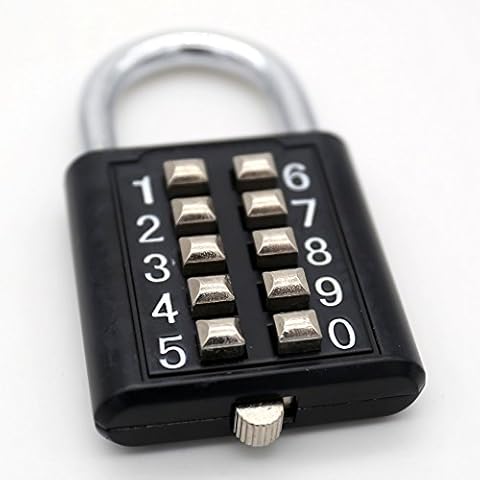 MIONI 10 Digit Push Button Combination Padlock, 5 Digit Locking Mechanism, Black Cover