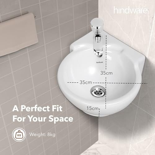 Image of Hindware Classic Corner Wall Hung Wash Basin for Bathroom | Made of Ceramic | Star White | Compact Design