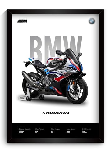 Image of BMW M1000RR Poster | Superbike BMW Framed Poster | Framed Matt Superbike | Bike Posters A3 Size (31 x 23 cm) | Motorrad Bikes Posters for Wall, Home, Bedroom, Living room decoration (F 021)
