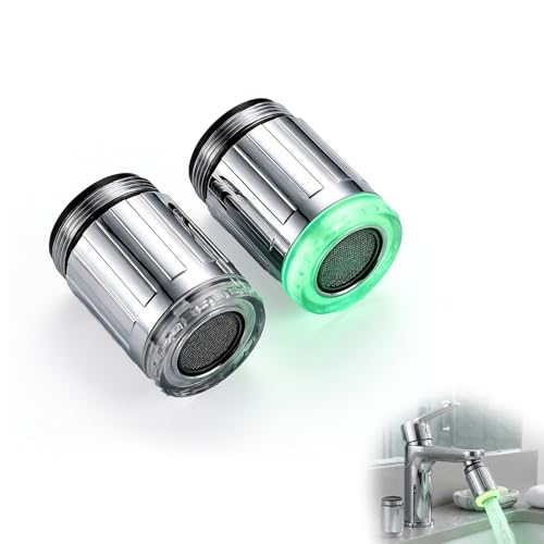 Jetstream 2 Stück LED Wasserhahn Aufsatz, Wasserhahn mit 3 Bunten LED, Wasserhahns Aufsatz mit 3 Farben Temperaturkontrolle, kompatibel mit Restaurant, Haus, Hotel, Badezimmer, Küche