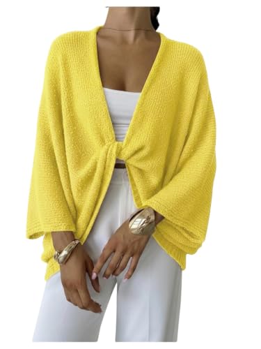 Image of GORGLITTER Women's Oversized Fall Wrap Sweater Cropped Bat Wing Knit Tops