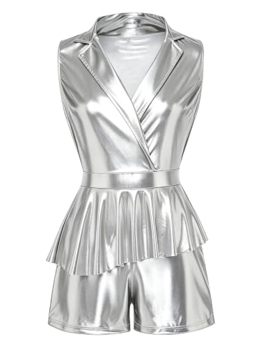 Mono coctel plata XL overol playera corta piernas fiesta para mujer MSemis