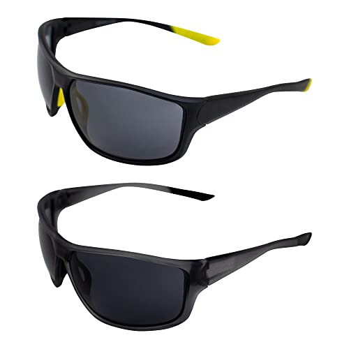 AlterImage Stream Wraparound Sports & Motorcycle Retro Sunglasses for Men or Women 2 Pair Black & Gray Frames w/Rubber Tips & Nose Pads Smoke Lenses