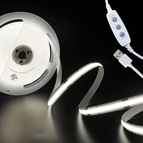 PARMIDA 5V USB Powered Dimmable COB LED Strip Light, 6FT, UL-Listed, 4000K (Cool White), 10W/6FT, Flexible & Cuttable Lighting for Bedroom, Kitchen, DIY Home Decoration
