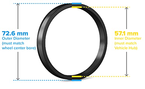 Image of StanceMagic Hubcentric Rings (pk of 4)-57.1mm ID to 72.6mm OD-Black Poly Carbon Plastic Hubrings-Compatible with Audi Volkswagen VW BMW Chrysler Dodge Pontiac with 57.1mm Vehicle Hubs&72.6mm Wheels