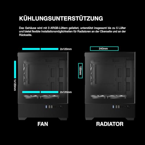 Image of GAMDIAS Aura GC9M Black | Micro Tower Cabinet | Supports Micro-ATX、Mini-ITX | 3 PRE Installed ARGB Fans | Black