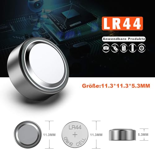 GutAkaLi 40er Pack LR44 Knopfzelle - 1.5V - Alkaline Batterie LR44 Ohne Quecksilber - (AG13 L1154F V13GA SR44 LR44H A76 LR754 357 303… – Ansicht 4