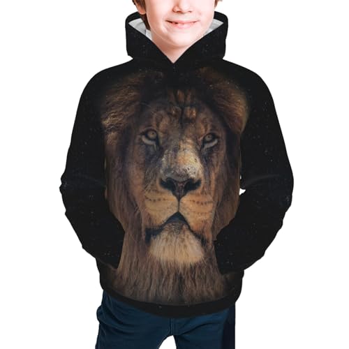 Lion And Starry Boy, Girls Sports Shirt Youth Pullover Fashion Hooded Sweatshirt