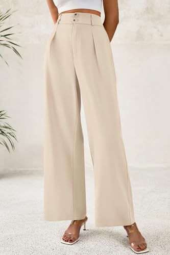 Image of CFLONGE Women Wide Leg Dress Pants High Waist Work Trousers Button Pleated Slacks Palazzo Pants Business Casual Outfits