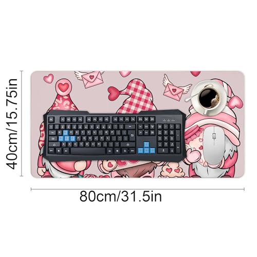 Image of Valentine Pink Gnome Extended Gaming Mouse Pad, with Stitched Edges Large Mouse Pad Desk Protector, Rubber Base Mousepad Keyboard Mouses Mat for Work Game Office Home 32 inchX16 inch,E107