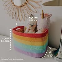 OrganiHaus Aufbewahrungskorb Rechteckig Geflochten, Körbe Aufbewahrung Wohnzimmer, Kinderzimmer, Badezimmer, Deko Korb, Faltbar mit Griffen für Decken & Spielzeug – Regenbogen, 37x25x22,5 cm – Ansicht 2
